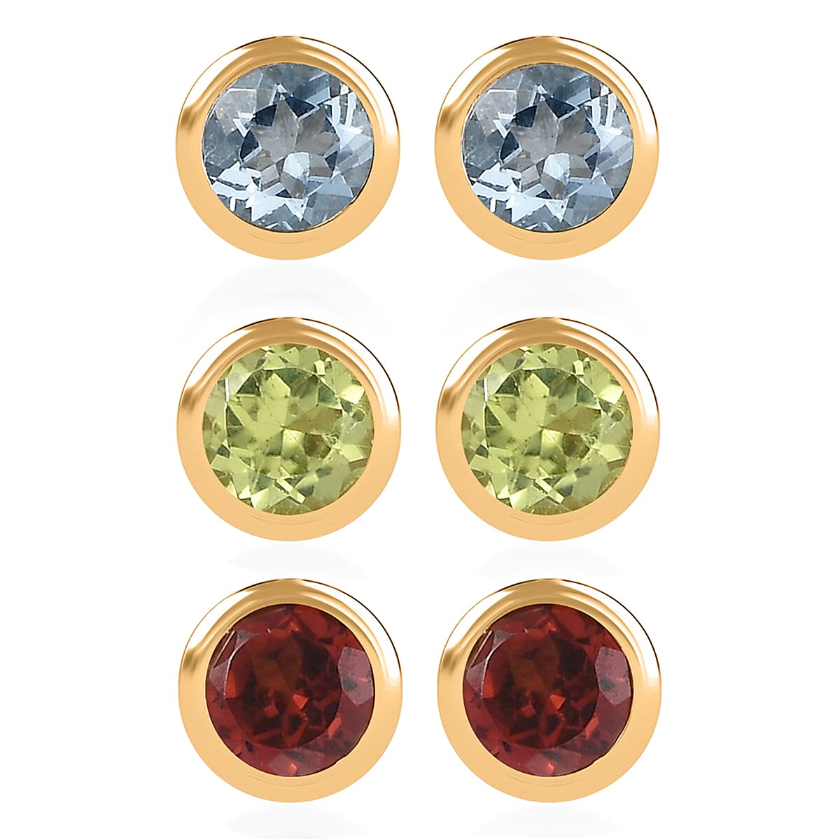 Set of 3 - D'Joy Poke Free Multi Gemstone 1.75 ctw Stud Earrings in 18K Vermeil Yellow Gold Over Sterling Silver  image number 0