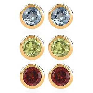 Set of 3 - D'Joy Poke Free Multi Gemstone 1.75 ctw Stud Earrings in 18K Vermeil Yellow Gold Over Sterling Silver 