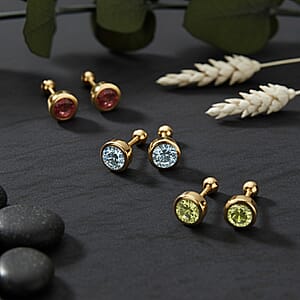 Set of 3 - D'Joy Poke Free Multi Gemstone 1.75 ctw Stud Earrings in 18K Vermeil Yellow Gold Over Sterling Silver 