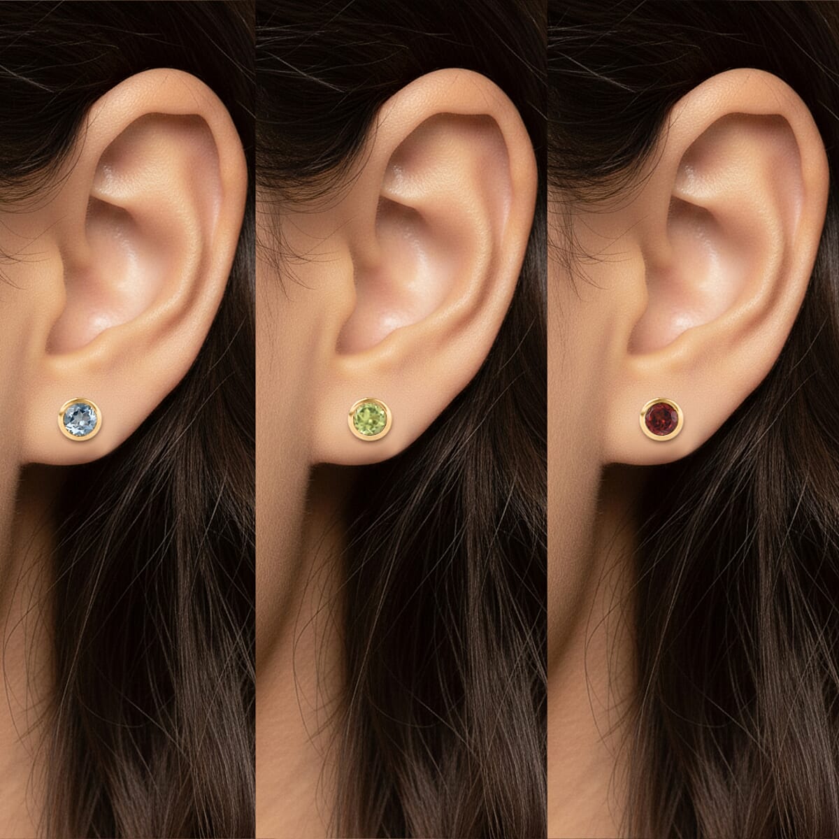 Set of 3 - D'Joy Poke Free Multi Gemstone 1.75 ctw Stud Earrings in 18K Vermeil Yellow Gold Over Sterling Silver  image number 2