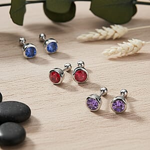 Set of 3 - D'Joy Poke Free Multi Gemstone 1.80 ctw Stud Earrings in Rhodium Over Sterling Silver