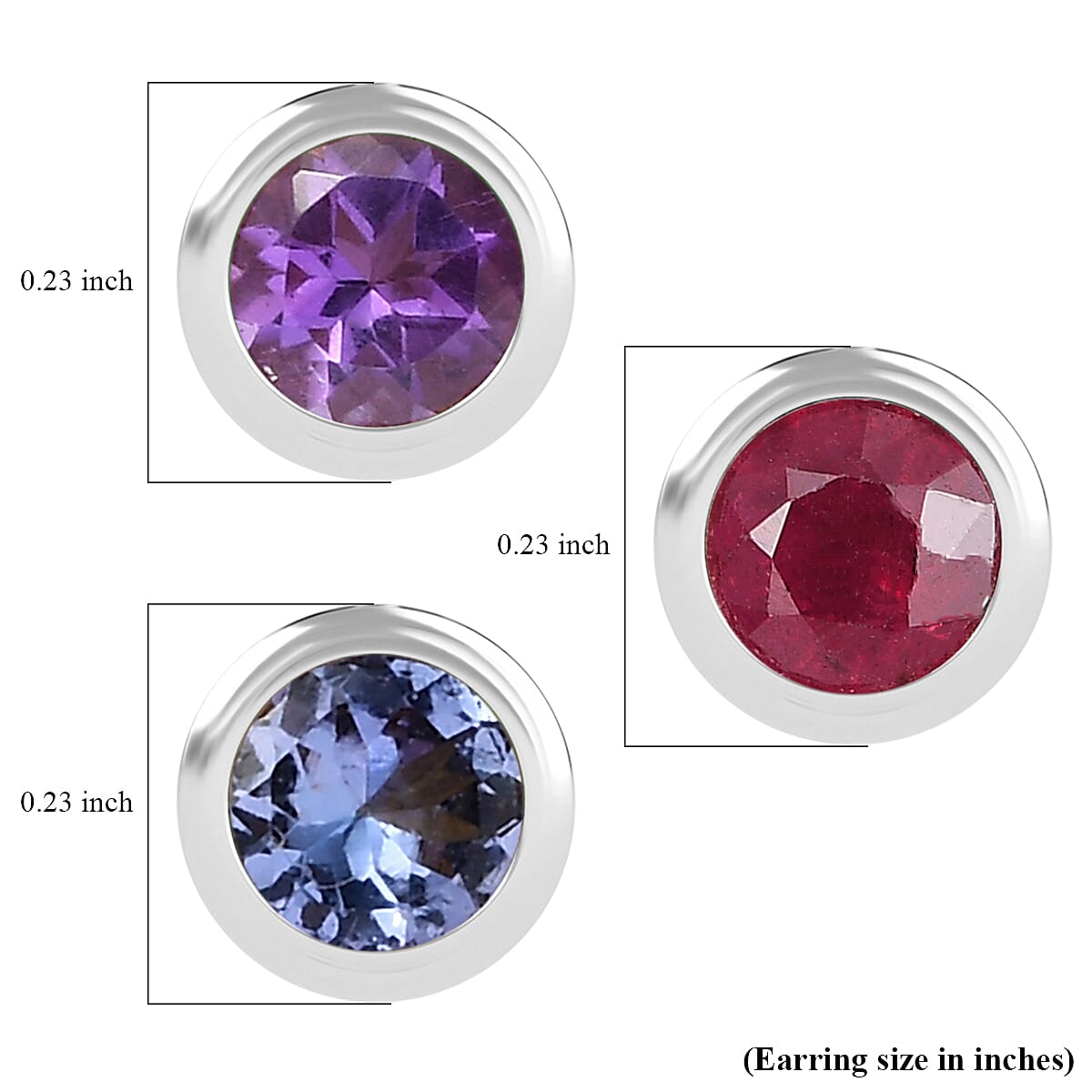 Set of 3 - D'Joy Poke Free Multi Gemstone 1.80 ctw Stud Earrings in Rhodium Over Sterling Silver