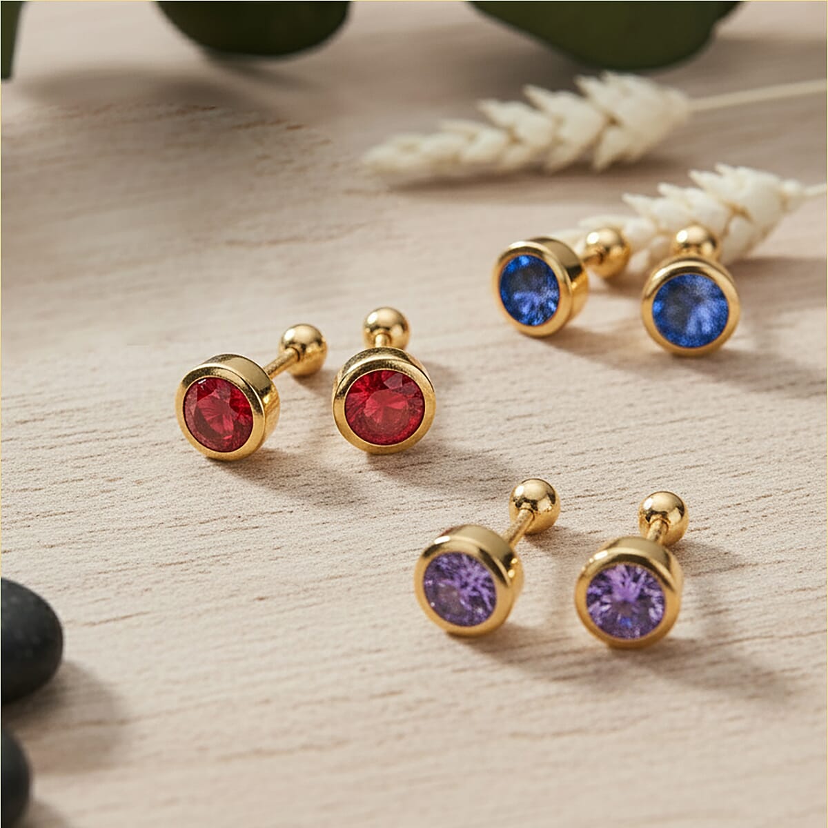 Set of 3 - D'Joy Poke Free Multi Gemstone 1.80 ctw Stud Earrings in 18K Vermeil Yellow Gold Over Sterling Silver image number 1