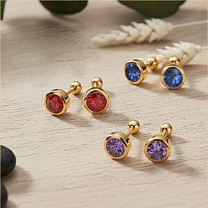 Set of 3 - D'Joy Poke Free Multi Gemstone 1.80 ctw Stud Earrings in 18K Vermeil Yellow Gold Over Sterling Silver