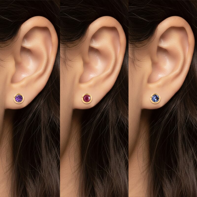 Set of 3 - D'Joy Poke Free Niassa Ruby (FF), Tanzanite and African Amethyst 1.80 ctw Stud Earrings in 18K Vermeil Yellow Gold Over Sterling Silver