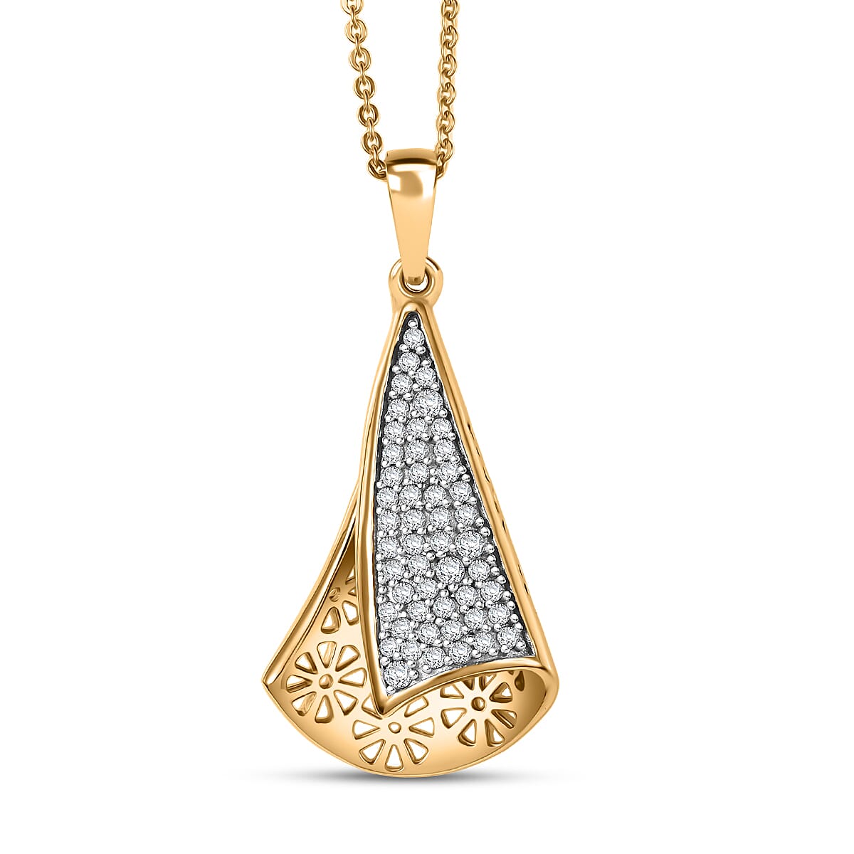D'Joy Passport to Turkey White Zircon 0.60 ctw Pendant Necklace in 18K Vermeil Yellow Gold Over Sterling Silver 20 Inches image number 0