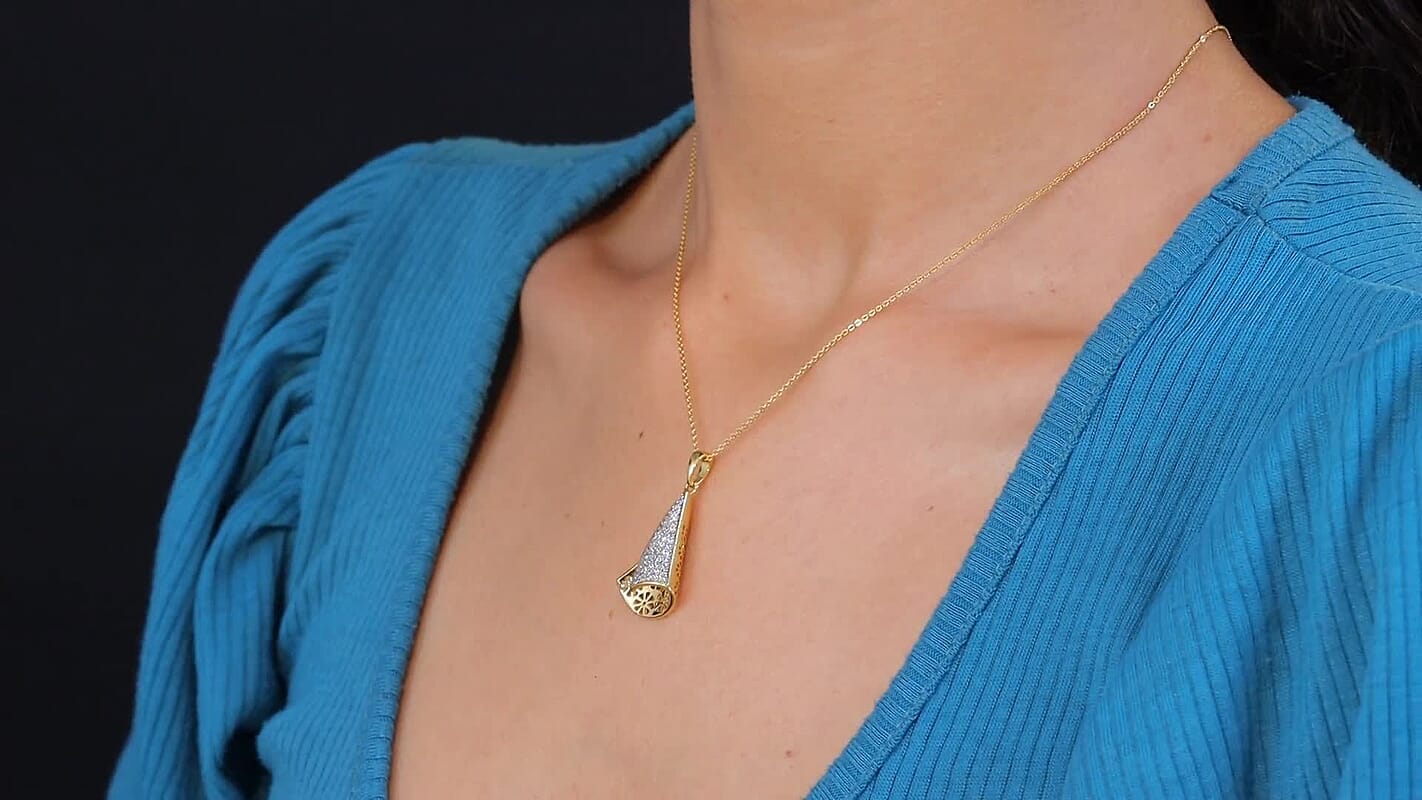 D'Joy Passport to Turkey White Zircon 0.60 ctw Pendant Necklace in 18K Vermeil Yellow Gold Over Sterling Silver 20 Inches