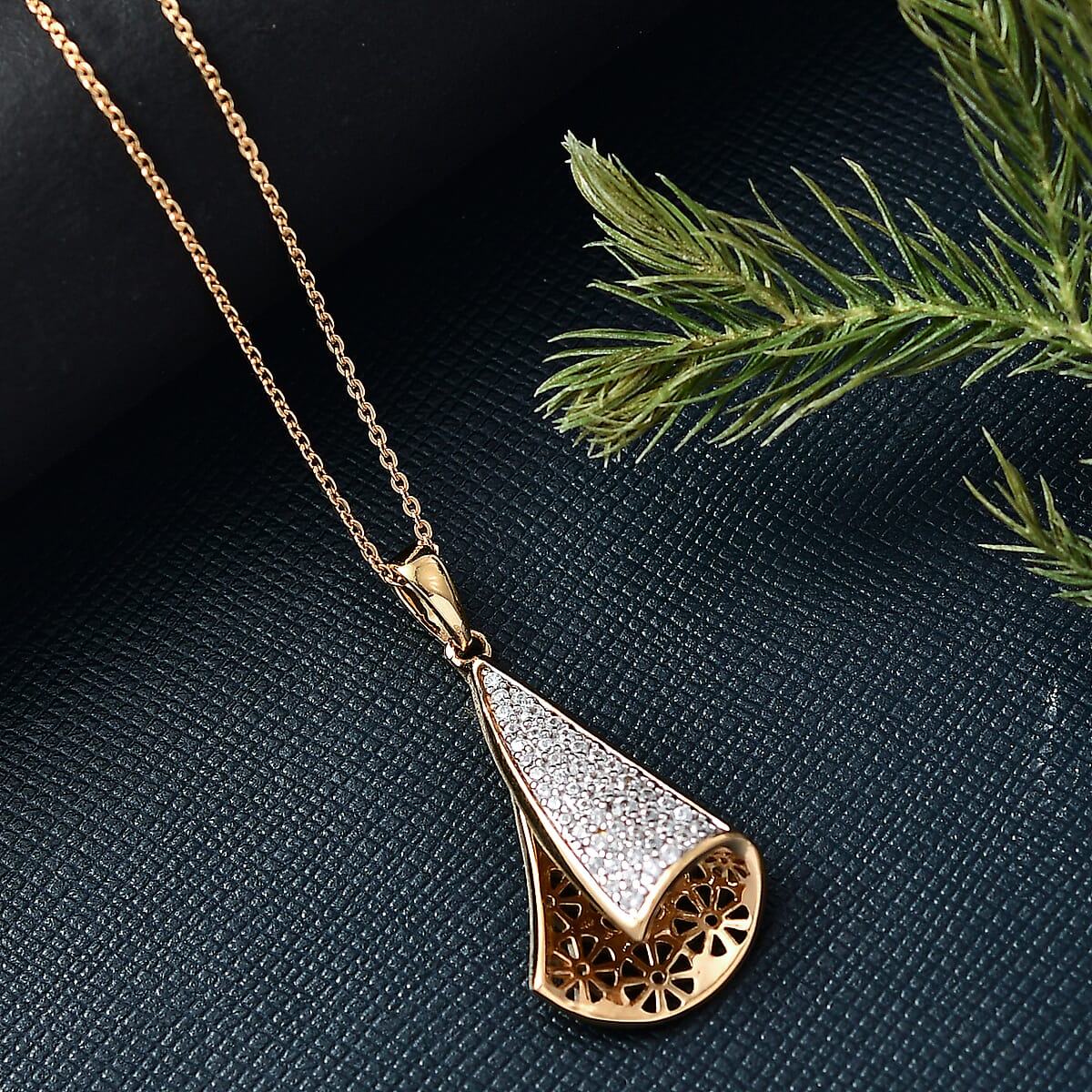 D'Joy Passport to Turkey White Zircon 0.60 ctw Pendant Necklace in 18K Vermeil Yellow Gold Over Sterling Silver 20 Inches image number 1