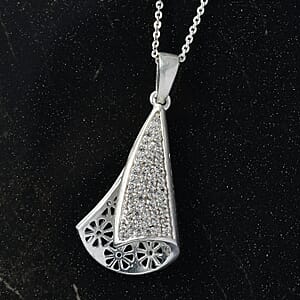 D'Joy Passport to Turkey White Zircon 0.60 ctw Pendant Necklace in 18K Vermeil Yellow Gold Over Sterling Silver 20 Inches