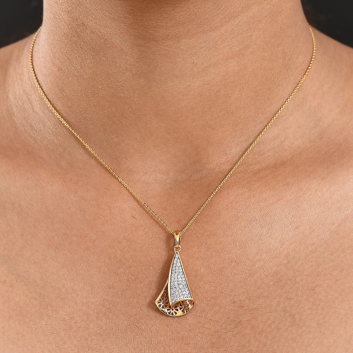 D'Joy Passport to Turkey White Zircon 0.60 ctw Pendant Necklace in 18K Vermeil Yellow Gold Over Sterling Silver 20 Inches image number 2