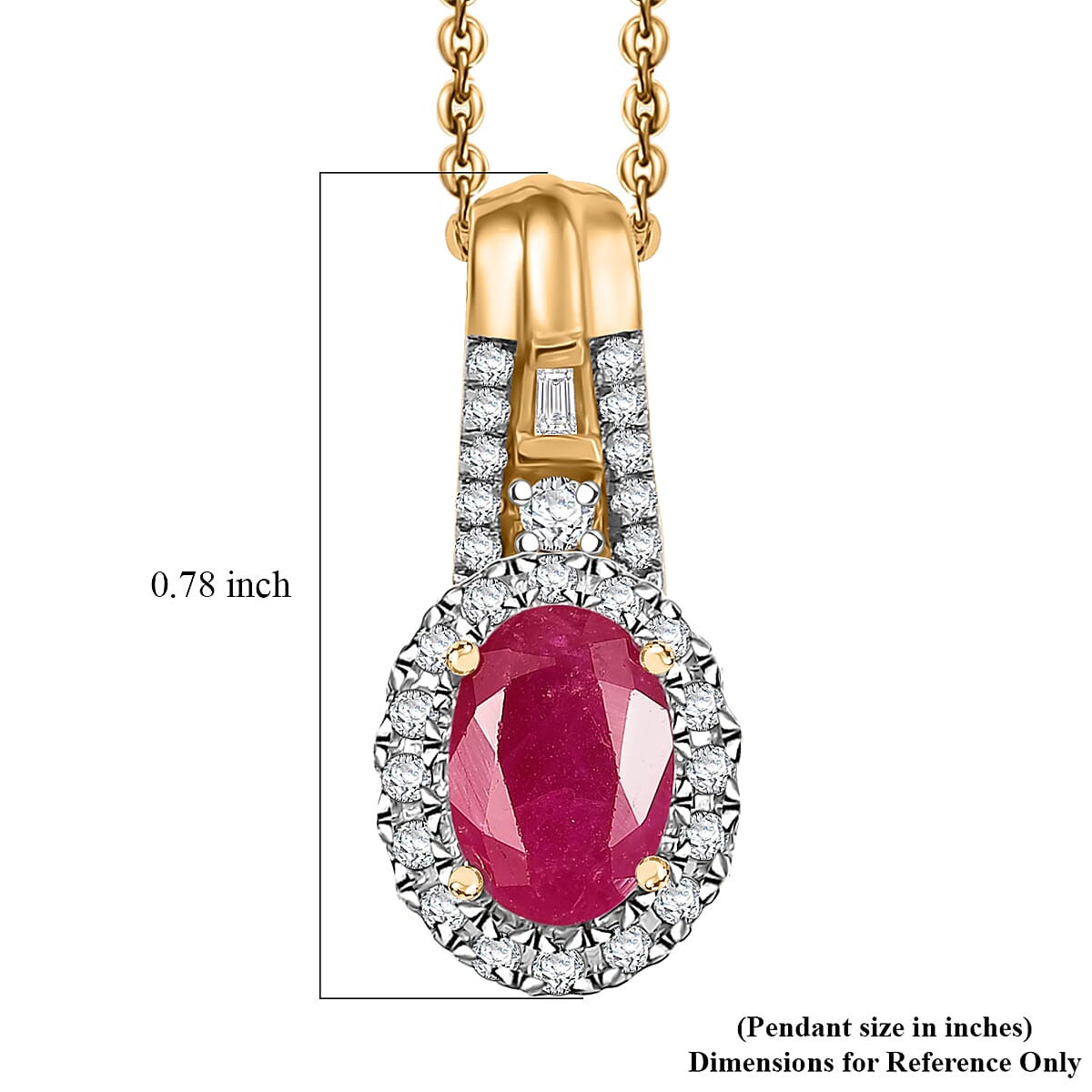 D'Joy AAA Royal Ruby and Diamond 1.40 ctw Halo Pendant Necklace in 18K Vermeil Yellow Gold Over Sterling Silver 20 Inches image number 4