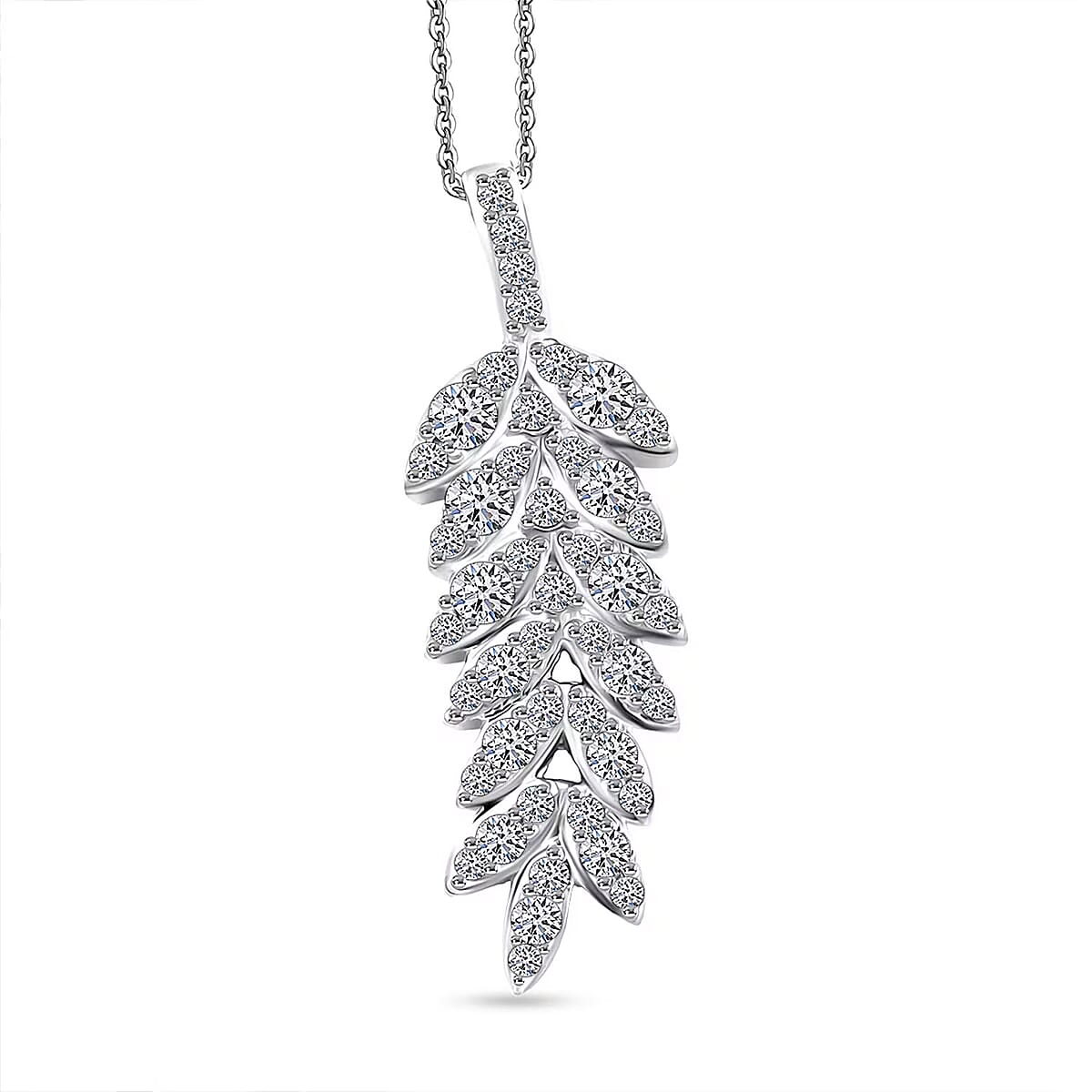 Luxuriant Lab Grown Diamond G-H SI 0.50 ctw Whispering Leaves Pendant Necklace in Rhodium Over Sterling Silver 20 Inches image number 0