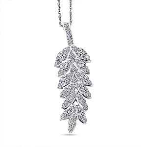 Luxuriant Lab Grown Diamond G-H SI 0.50 ctw Whispering Leaves Pendant Necklace in Rhodium Over Sterling Silver 20 Inches