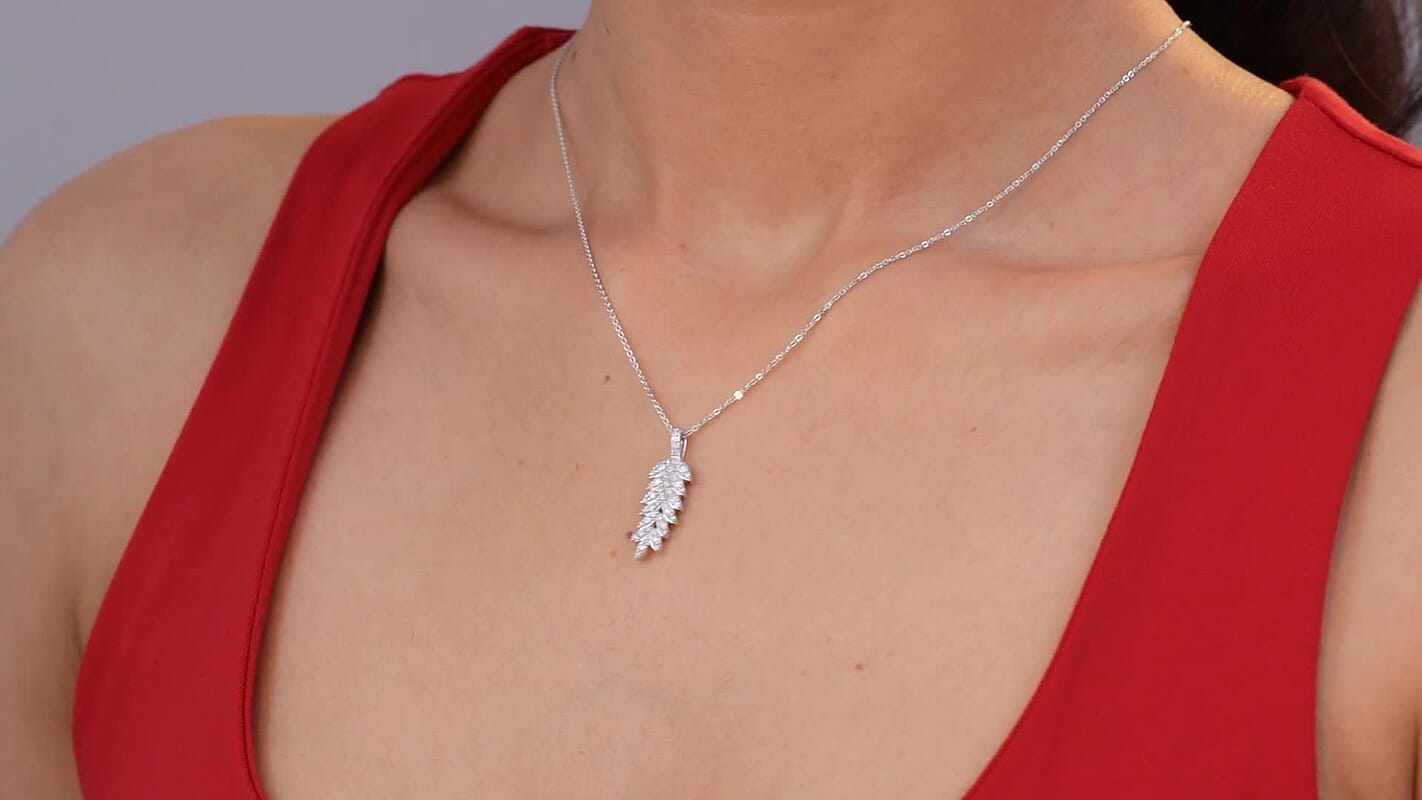 Luxuriant Lab Grown Diamond G-H SI 0.50 ctw Whispering Leaves Pendant Necklace in Rhodium Over Sterling Silver 20 Inches