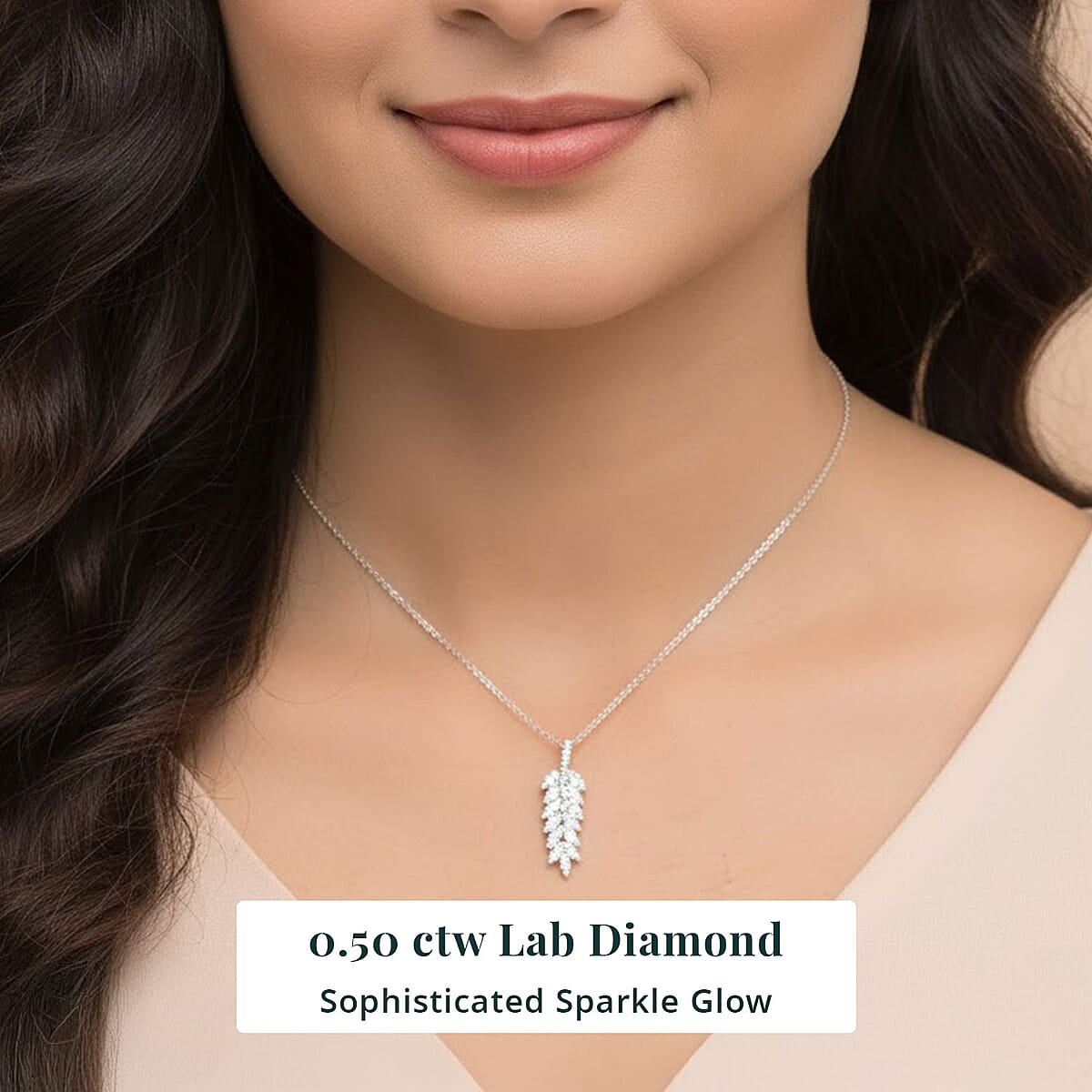 Luxuriant Lab Grown Diamond G-H SI 0.50 ctw Whispering Leaves Pendant Necklace in Rhodium Over Sterling Silver 20 Inches image number 1