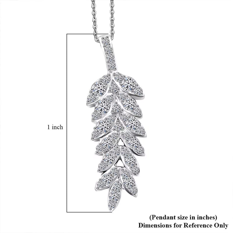 Luxuriant Lab Grown Diamond G-H SI 0.50 ctw Whispering Leaves Pendant Necklace in Rhodium Over Sterling Silver 20 Inches