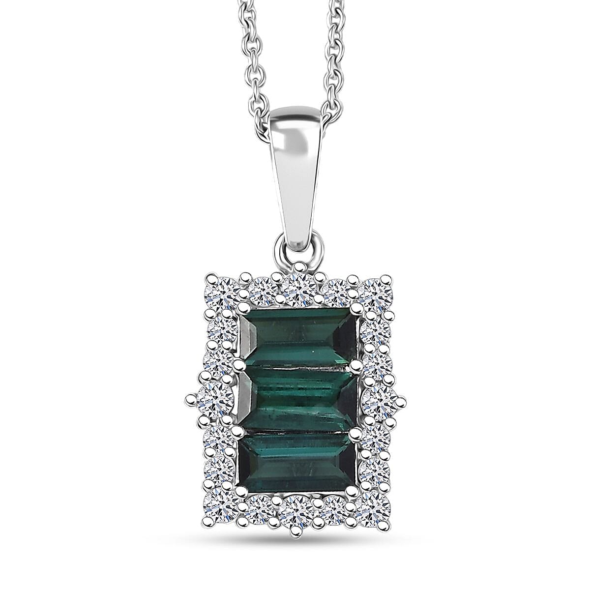 Certified & Appraised Premium Pirineu Lagoon Tourmaline and Luxuriant Lab Grown Diamond G-H SI 1.49 ctw Pendant Necklace 20 Inches in 10K White Gold  image number 0