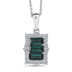 Certified & Appraised Premium Pirineu Lagoon Tourmaline and Luxuriant Lab Grown Diamond G-H SI 1.49 ctw Pendant Necklace 20 Inches in 10K White Gold 