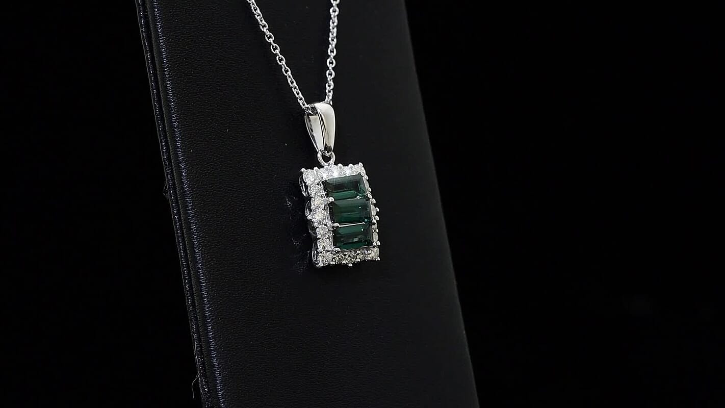 Certified & Appraised Premium Pirineu Lagoon Tourmaline and Luxuriant Lab Grown Diamond G-H SI 1.49 ctw Pendant Necklace 20 Inches in 10K White Gold