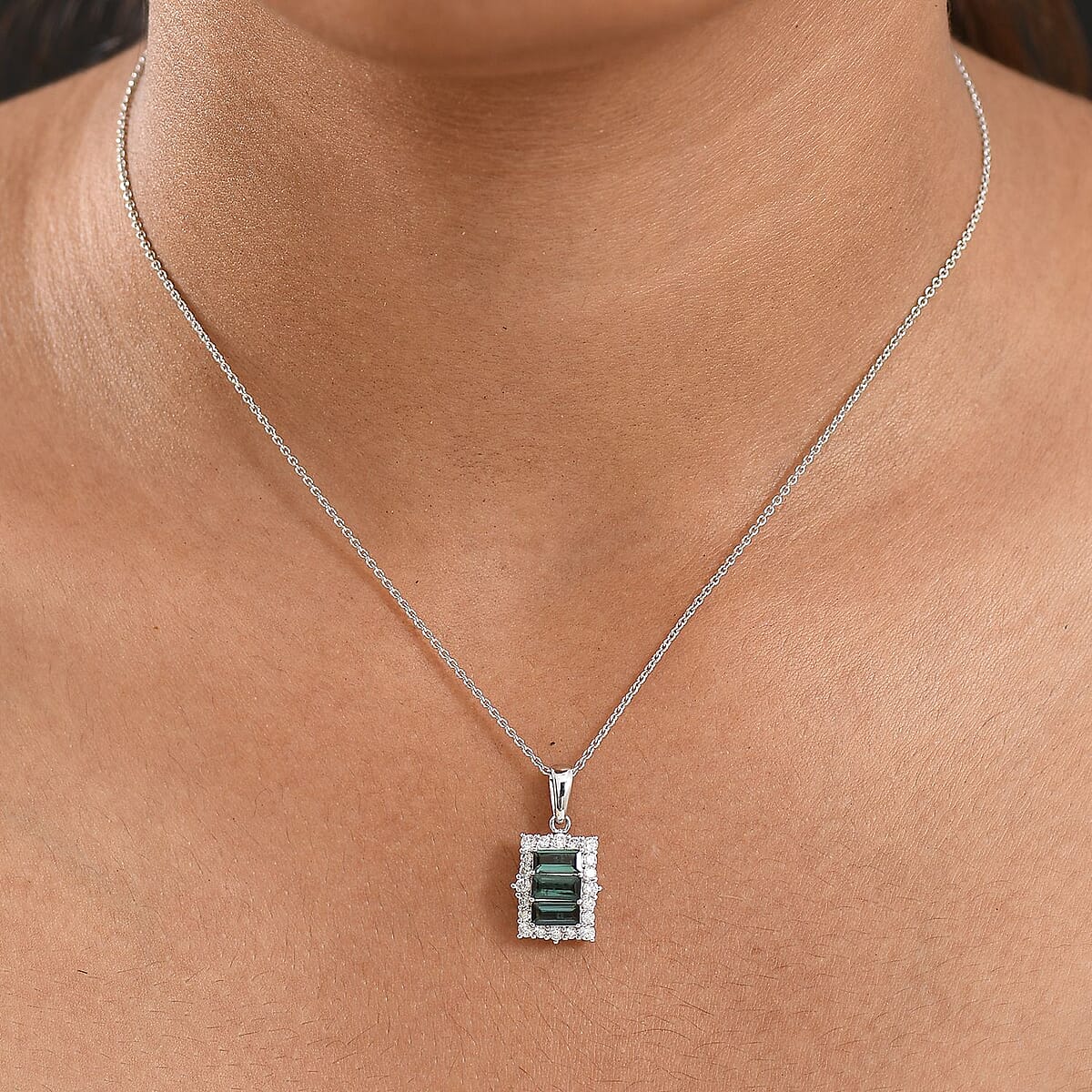 Certified & Appraised Premium Pirineu Lagoon Tourmaline and Luxuriant Lab Grown Diamond G-H SI 1.49 ctw Pendant Necklace 20 Inches in 10K White Gold  image number 2