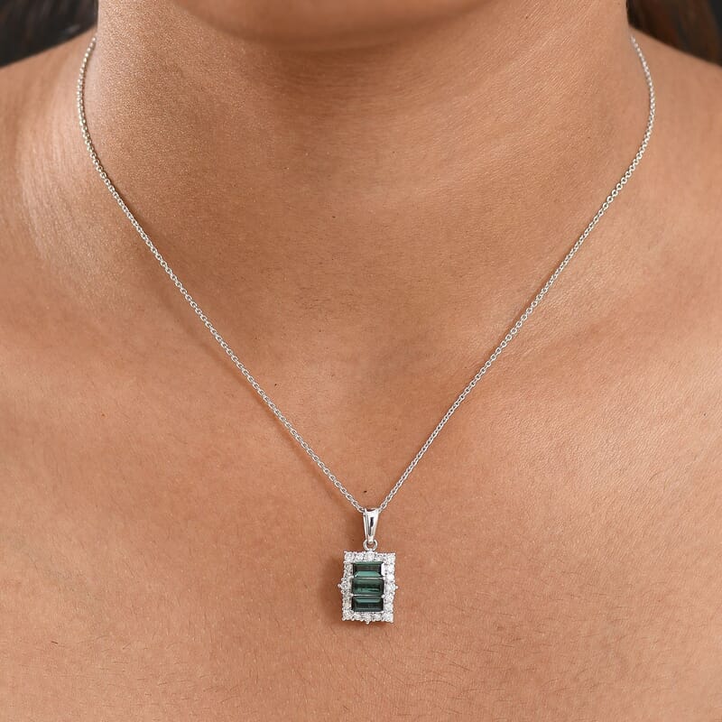 Certified & Appraised Premium Pirineu Lagoon Tourmaline and Luxuriant Lab Grown Diamond G-H SI 1.49 ctw Pendant Necklace 20 Inches in 10K White Gold