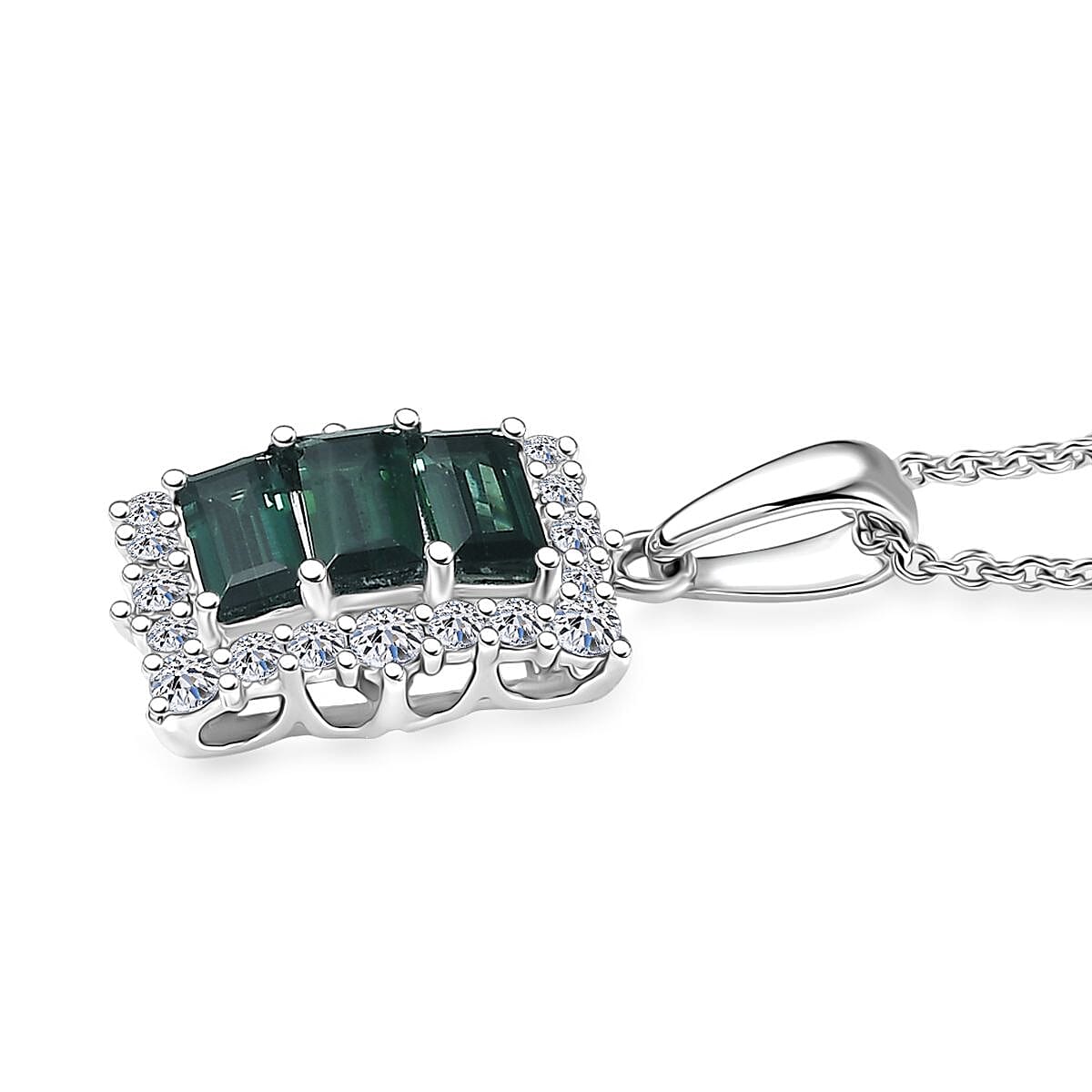 Certified & Appraised Premium Pirineu Lagoon Tourmaline and Luxuriant Lab Grown Diamond G-H SI 1.49 ctw Pendant Necklace 20 Inches in 10K White Gold  image number 3