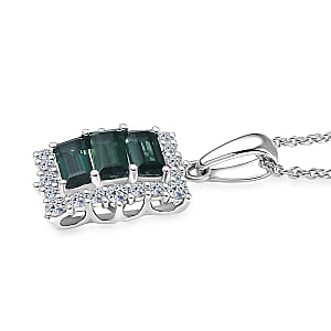 Certified & Appraised Premium Pirineu Lagoon Tourmaline and Luxuriant Lab Grown Diamond G-H SI 1.49 ctw Pendant Necklace 20 Inches in 10K White Gold 