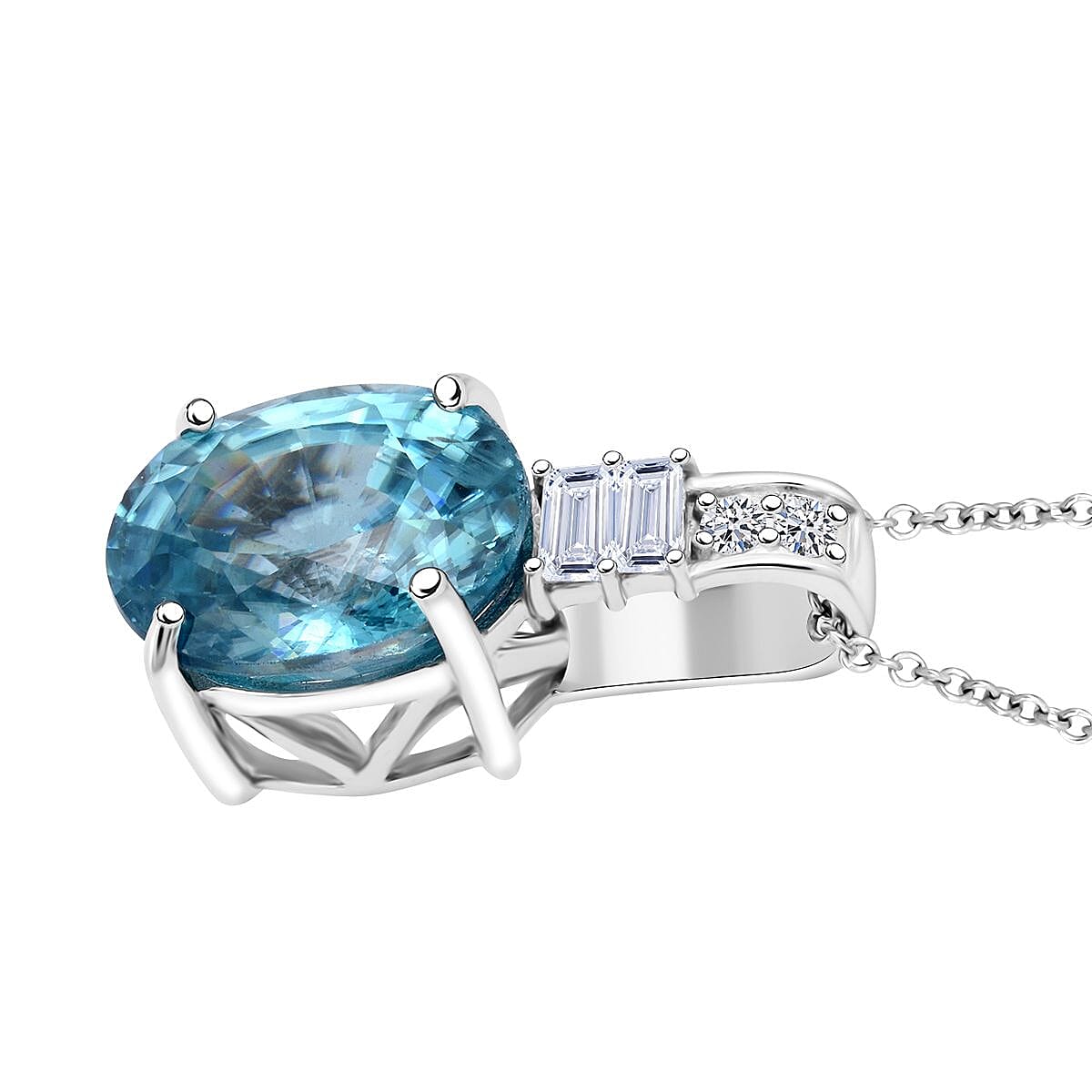 AAA Cambodian Blue Zircon and G-H SI Luxuriant Lab Grown Diamond 4.20 ctw Pendant Necklace in 10K White Gold 18 Inches image number 1
