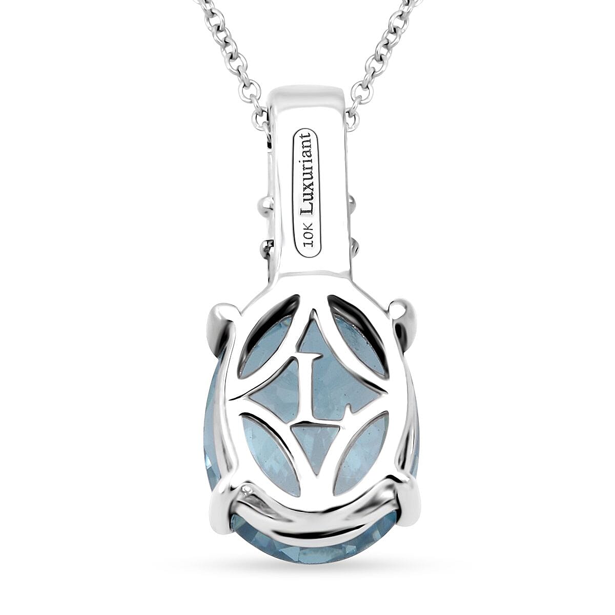 AAA Cambodian Blue Zircon and G-H SI Luxuriant Lab Grown Diamond 4.20 ctw Pendant Necklace in 10K White Gold 18 Inches