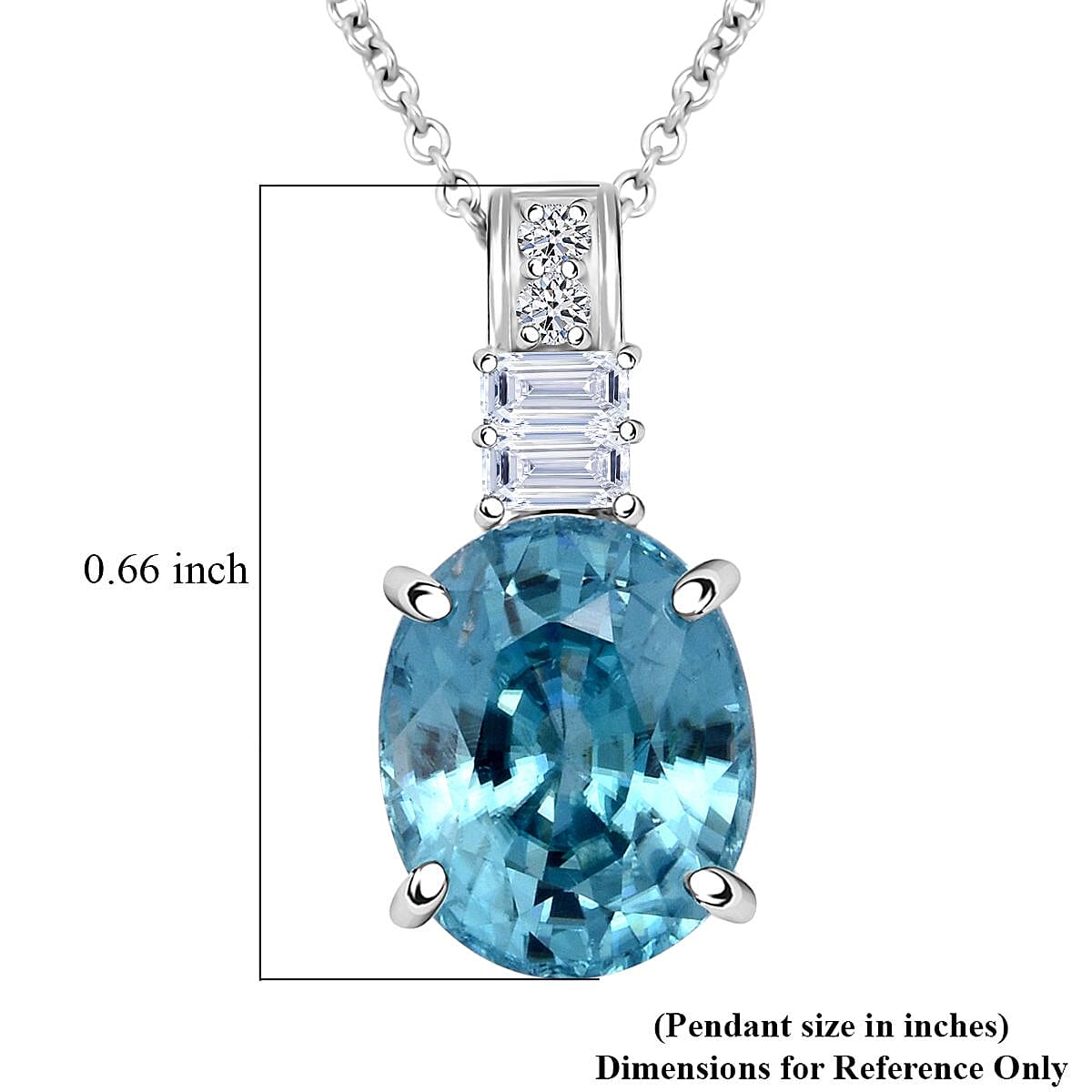 AAA Cambodian Blue Zircon and G-H SI Luxuriant Lab Grown Diamond 4.20 ctw Pendant Necklace in 10K White Gold 18 Inches image number 3