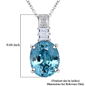 AAA Cambodian Blue Zircon and G-H SI Luxuriant Lab Grown Diamond 4.20 ctw Pendant Necklace in 10K White Gold 18 Inches