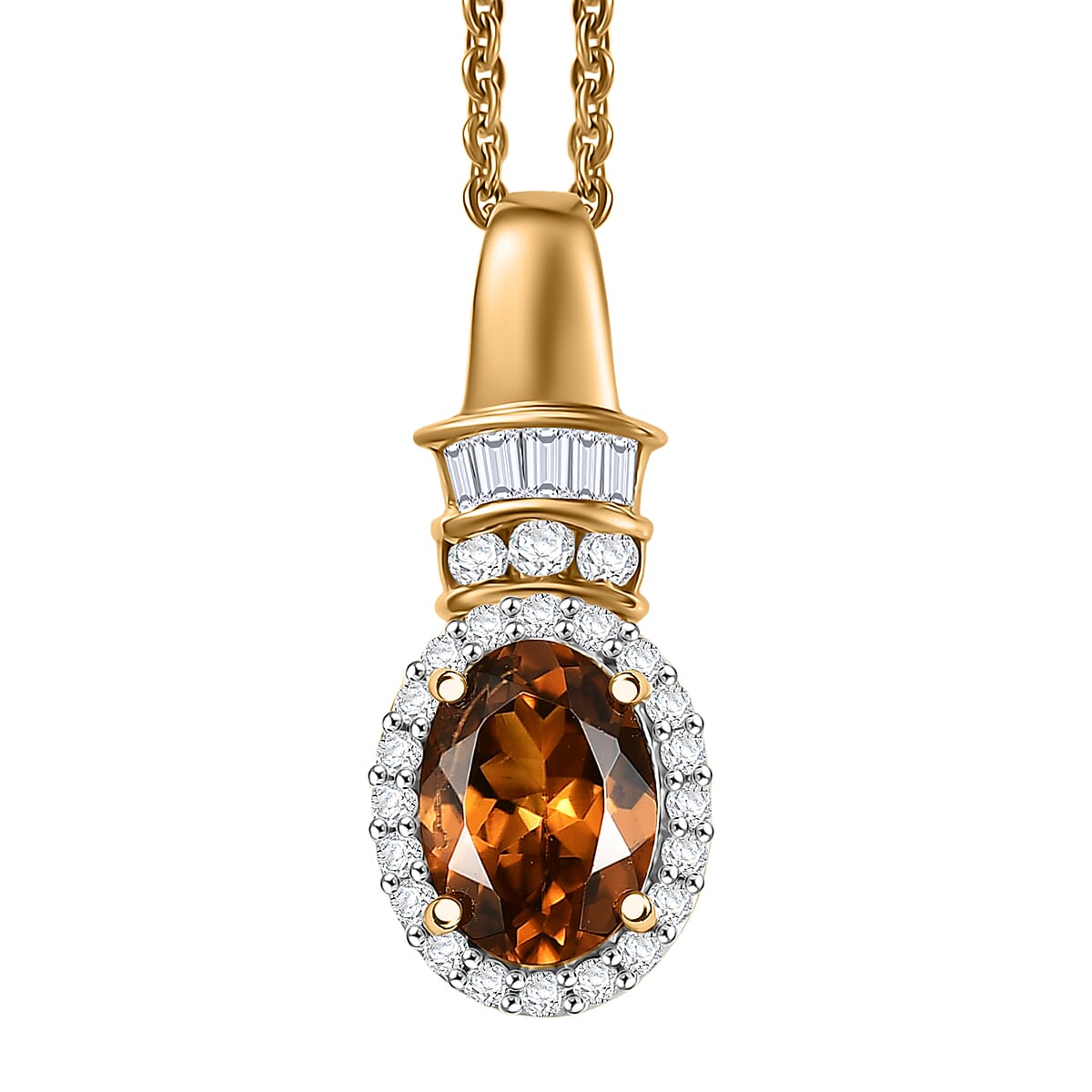 D'Joy Golden Turkizite and Diamond 1.10 ctw Pendant Necklace in 18K Vermeil Yellow Gold Over Sterling Silver 20 Inches image number 0