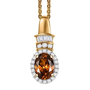 D'Joy Golden Turkizite and Diamond 1.10 ctw Pendant Necklace in 18K Vermeil Yellow Gold Over Sterling Silver 20 Inches