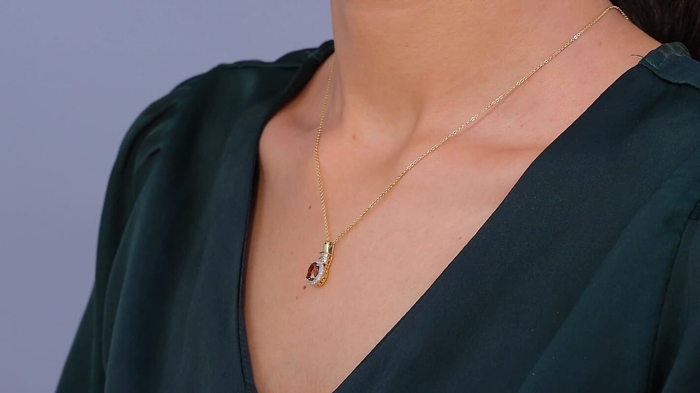 D'Joy Golden Turkizite and Diamond 1.10 ctw Pendant Necklace in 18K Vermeil Yellow Gold Over Sterling Silver 20 Inches