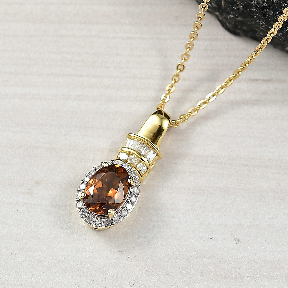 D'Joy Golden Turkizite and Diamond 1.10 ctw Pendant Necklace in 18K Vermeil Yellow Gold Over Sterling Silver 20 Inches image number 1