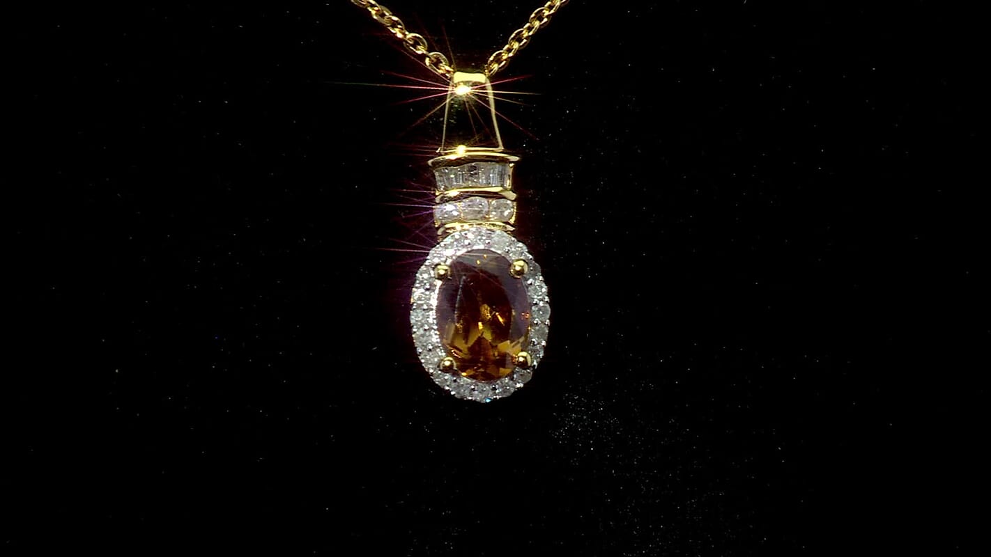 D'Joy Golden Turkizite and Diamond 1.10 ctw Pendant Necklace in 18K Vermeil Yellow Gold Over Sterling Silver 20 Inches