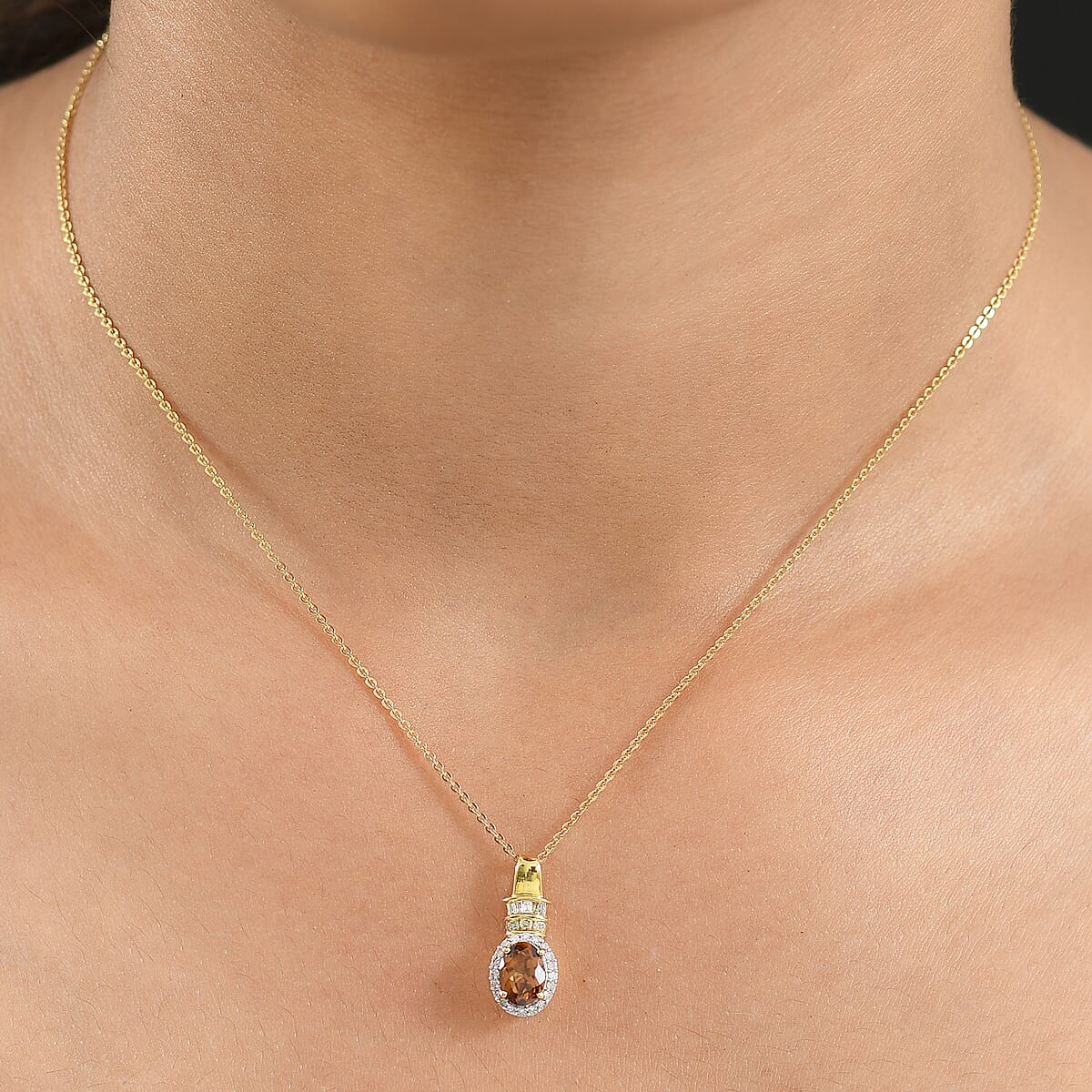 D'Joy Golden Turkizite and Diamond 1.10 ctw Pendant Necklace in 18K Vermeil Yellow Gold Over Sterling Silver 20 Inches image number 2