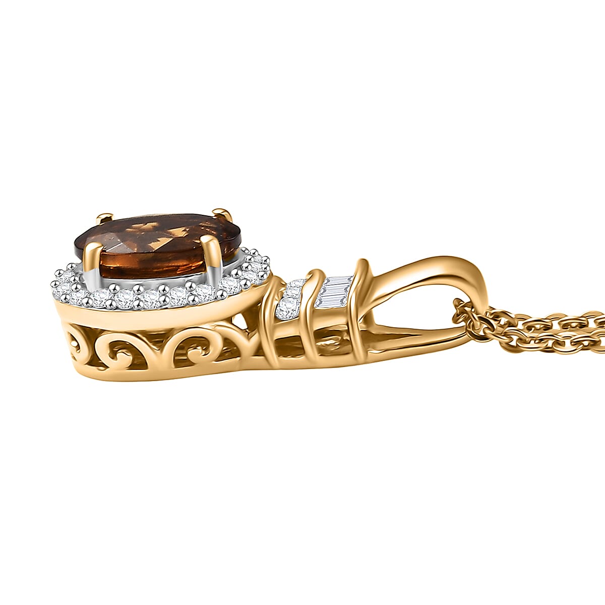 D'Joy Golden Turkizite and Diamond 1.10 ctw Pendant Necklace in 18K Vermeil Yellow Gold Over Sterling Silver 20 Inches image number 3