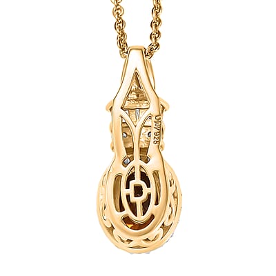 D'Joy Golden Turkizite and Diamond 1.10 ctw Pendant Necklace in 18K Vermeil Yellow Gold Over Sterling Silver 20 Inches