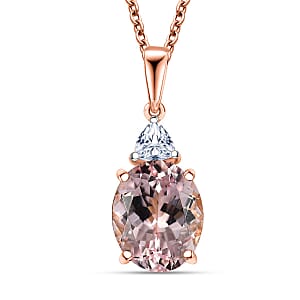 AAA Pink Morganite and E-F VS Luxuriant Lab Grown Diamond 3.35 ctw Crown Jewel Pendant Necklace in 10K Rose Gold 20 Inches