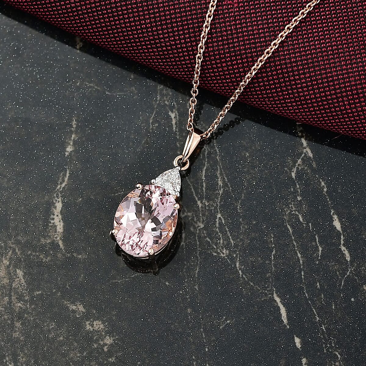 AAA Pink Morganite and E-F VS Luxuriant Lab Grown Diamond 3.35 ctw Crown Jewel Pendant Necklace in 10K Rose Gold 20 Inches image number 1