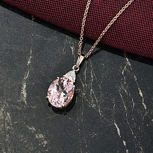 AAA Pink Morganite and E-F VS Luxuriant Lab Grown Diamond 3.35 ctw Crown Jewel Pendant Necklace in 10K Rose Gold 20 Inches