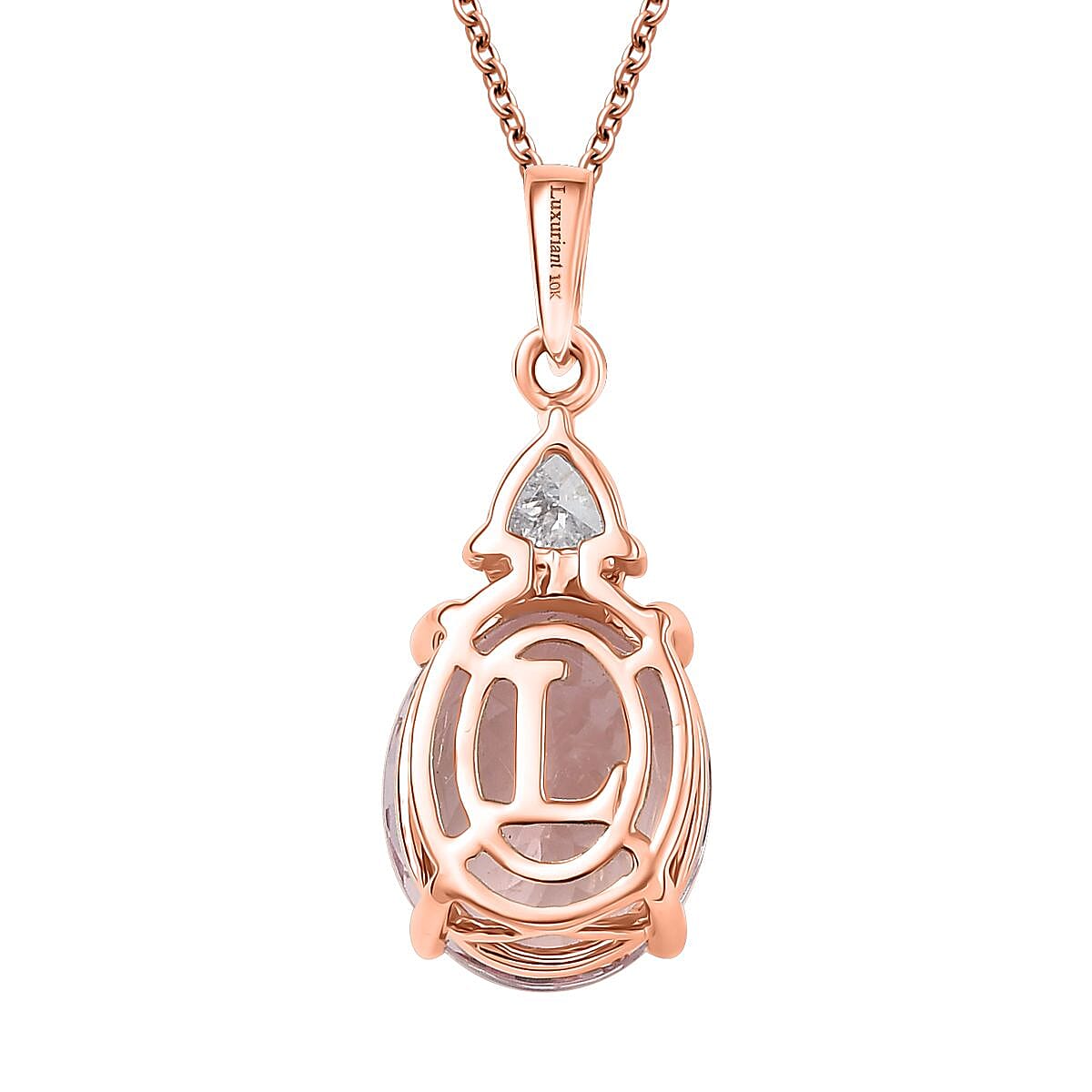 AAA Pink Morganite and E-F VS Luxuriant Lab Grown Diamond 3.35 ctw Crown Jewel Pendant Necklace in 10K Rose Gold 20 Inches