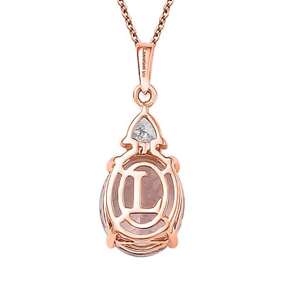 AAA Pink Morganite and E-F VS Luxuriant Lab Grown Diamond 3.35 ctw Crown Jewel Pendant Necklace in 10K Rose Gold 20 Inches