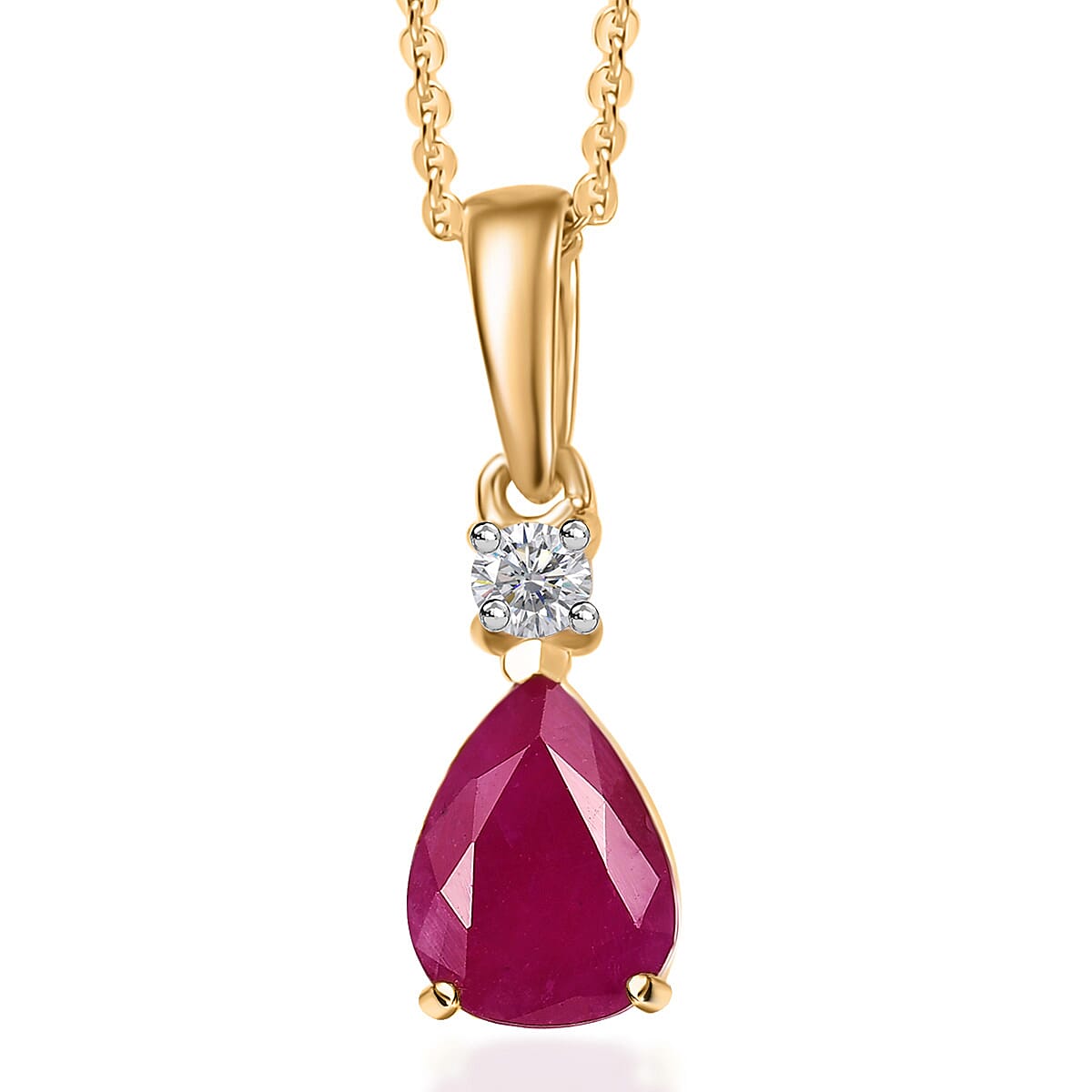 AAA Royal Ruby and Luxuriant Lab Grown Diamond 1.65 ctw Pendant Necklace 20 Inches in 18K Vermeil Yellow Gold Over Sterling Silver image number 0