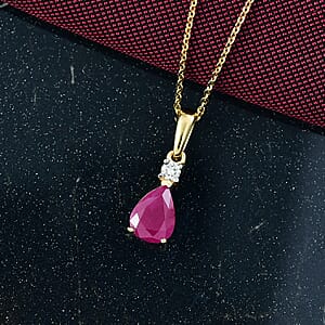AAA Royal Ruby and Luxuriant Lab Grown Diamond 1.65 ctw Pendant Necklace 20 Inches in 18K Vermeil Yellow Gold Over Sterling Silver