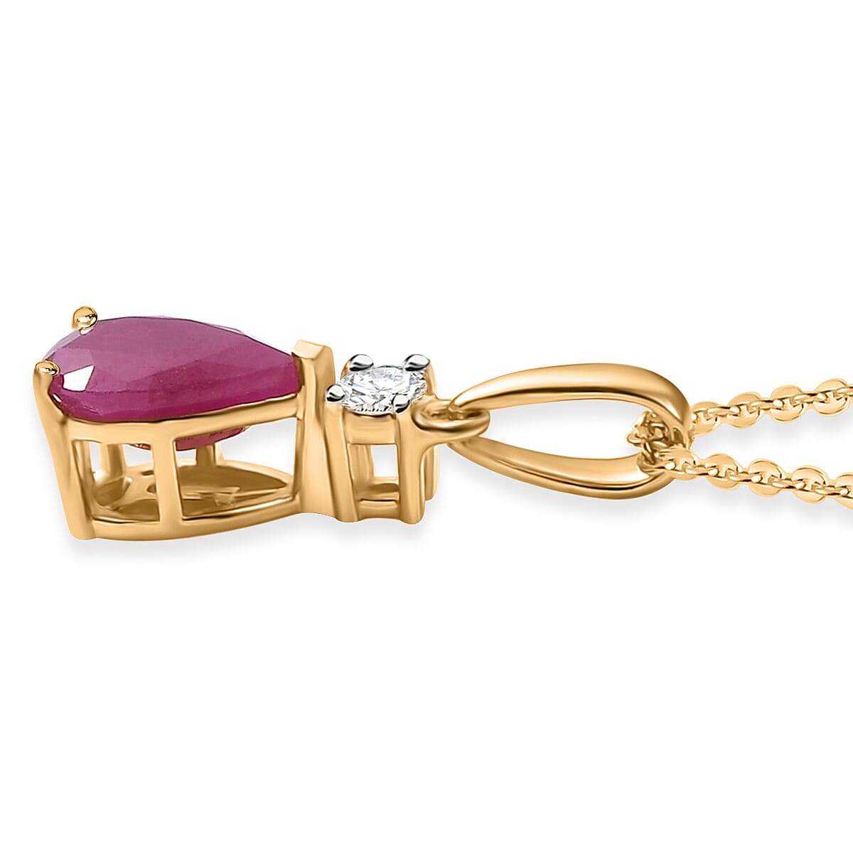 AAA Royal Ruby and Luxuriant Lab Grown Diamond 1.65 ctw Pendant Necklace 20 Inches in 18K Vermeil Yellow Gold Over Sterling Silver image number 3