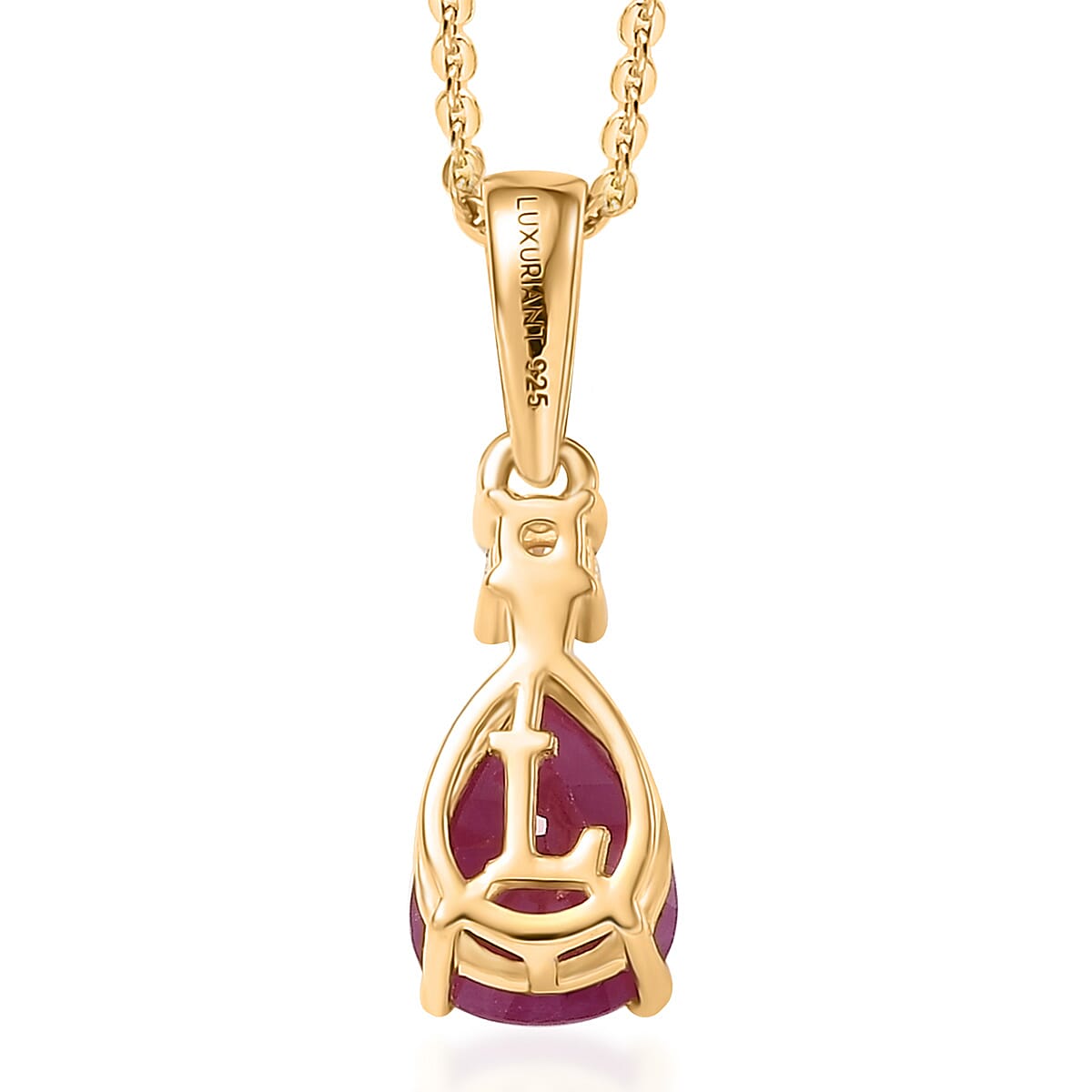 AAA Royal Ruby and Luxuriant Lab Grown Diamond 1.65 ctw Pendant Necklace 20 Inches in 18K Vermeil Yellow Gold Over Sterling Silver image number 4