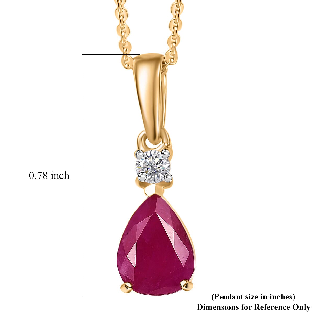 AAA Royal Ruby and Luxuriant Lab Grown Diamond 1.65 ctw Pendant Necklace 20 Inches in 18K Vermeil Yellow Gold Over Sterling Silver image number 5