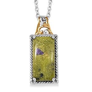 EverTrue Tasmanian Stichtite 6.85 ctw Pendant in 18K YG Plated and Platinum Bond with Stainless Steel Necklace 20 Inches